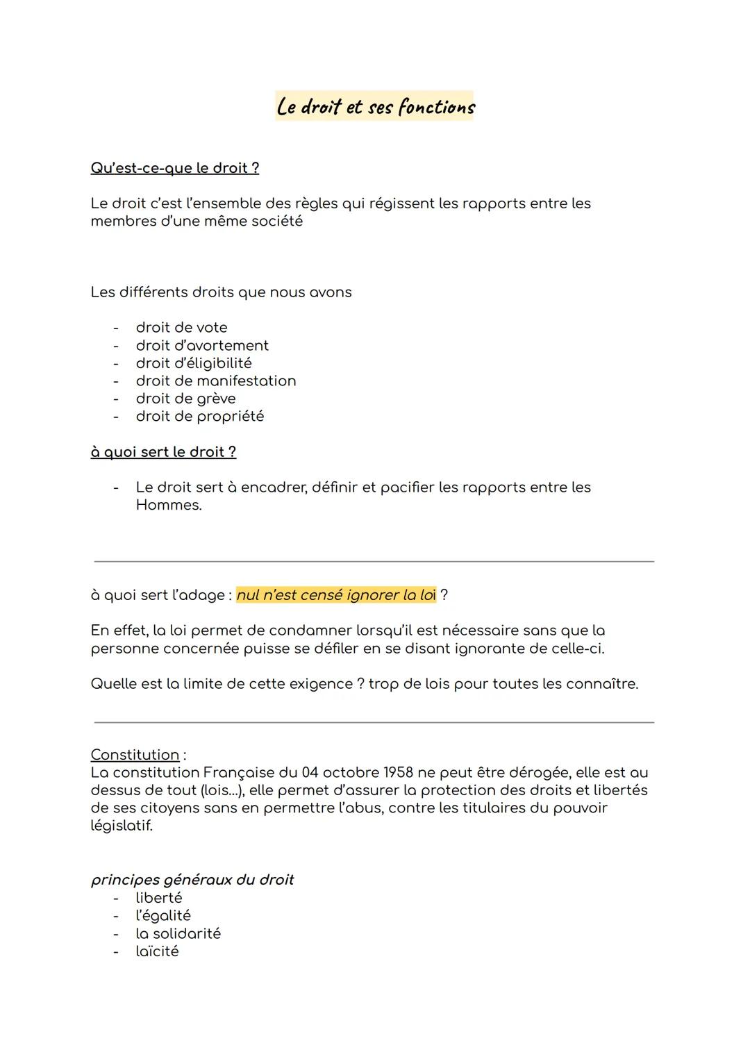 Qu'est-ce-que le droit ?
Le droit c'est l'ensemble des règles qui régissent les rapports entre les
membres d'une même société
Les différents