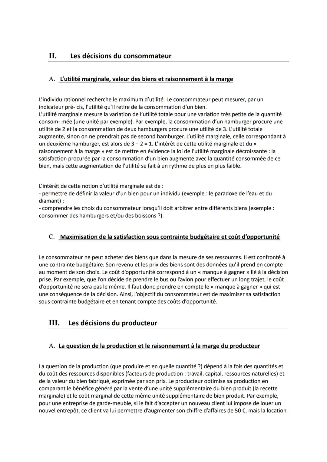 Thème 1: Quelles sont les grandes questions économiques et leurs enjeux actuels ?
Chapitre 2 : Les décisions du consommateur et du producteu