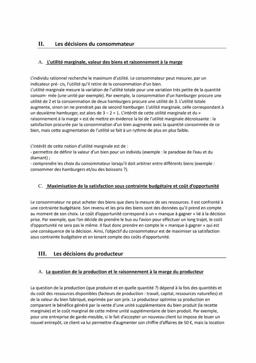 Thème 1: Quelles sont les grandes questions économiques et leurs enjeux actuels ?
Chapitre 2 : Les décisions du consommateur et du producteu