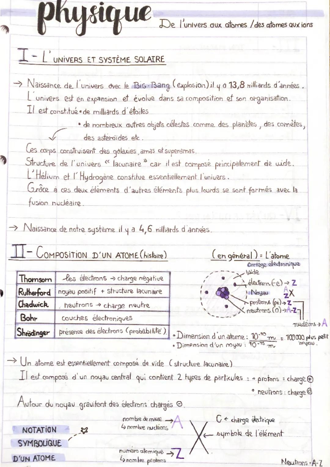 physique
I-L'UNIVERS ET SYSTÈME SOLAIRE
→ Naissance de l'univers avec le BIG-Bang (explosion) il y a 13,8 milliards d'années.
L'univers est 