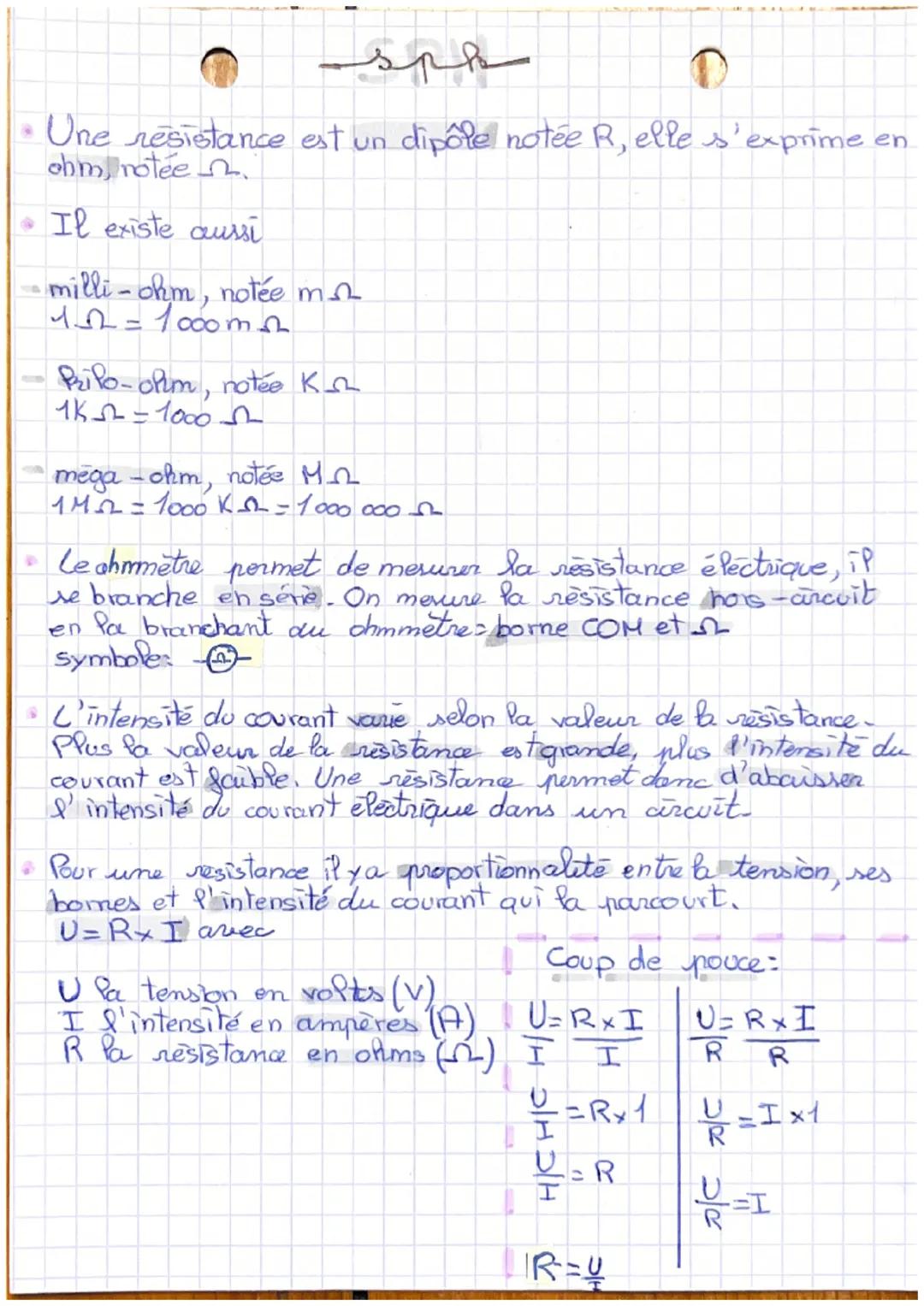 Résistance et loi d’ohm 