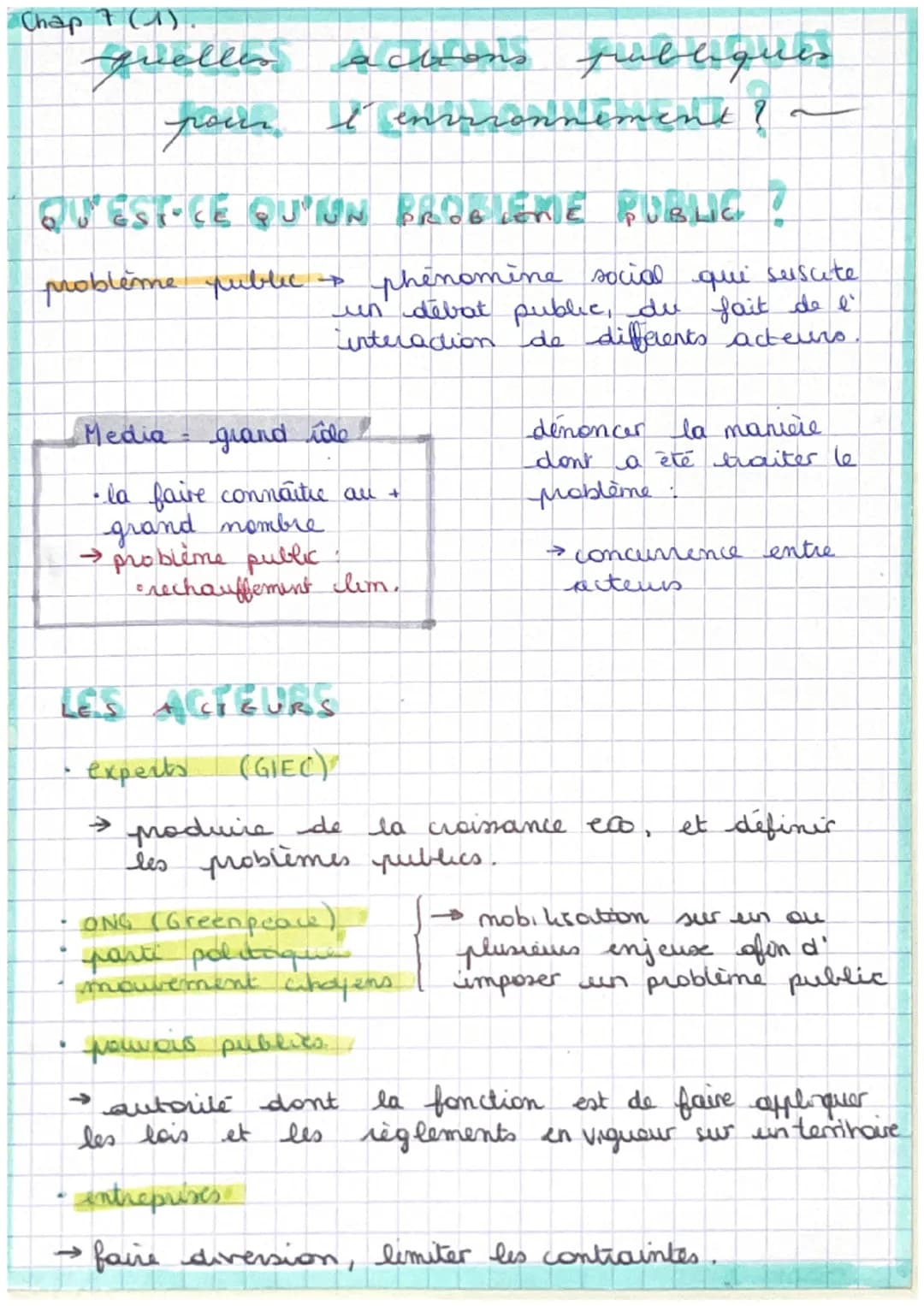 Chap 7 (1).
quelles actions publiques
pour I environnement ? a
QU'EST-CE QU'UN PROBLEME PUBLIC ?
problème public phenomine social
→ que susc