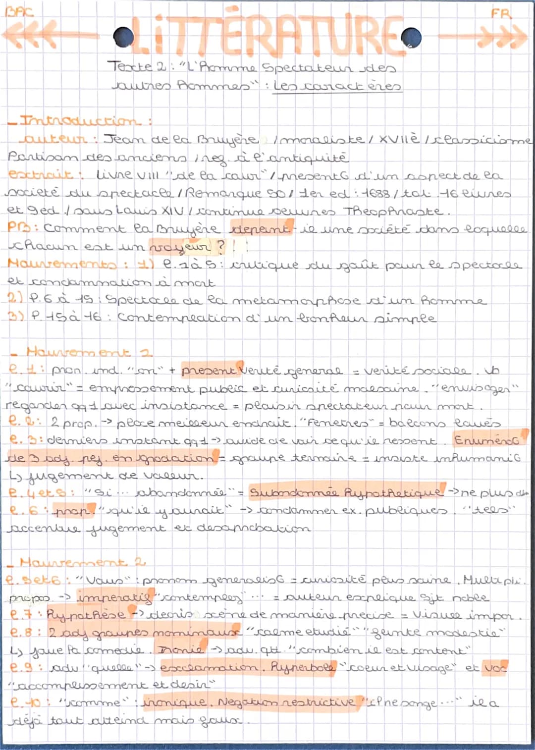 BAC
FR
LITTERATURE. 555
Texte 2: "L'Pomme Spectateur des
autres Aommes" : les caractères
-Introduction:
auteur : Jean de la Bruyère /moralis