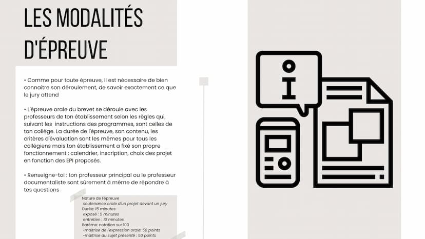 Objectif
BREVET
Tout sur l'épreuve orale du Brevet L'ÉPREUVE ORALE DU
BREVET
De quoi s'agit-il ?
L'épreuve orale du Brevet consiste en la
pr