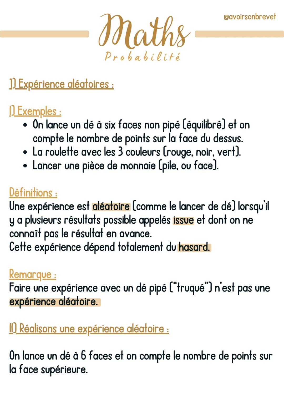 On se rapproche de plus en plus de la valeur théorique 16.
On dira que la probabilité d'obtenir une des faces est de
16. La probabilité d'un