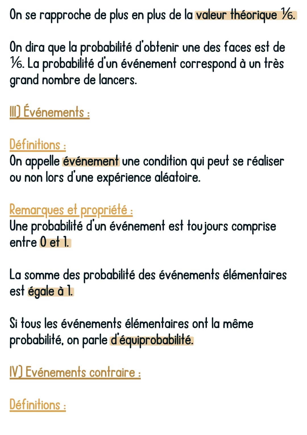 On se rapproche de plus en plus de la valeur théorique 16.
On dira que la probabilité d'obtenir une des faces est de
16. La probabilité d'un