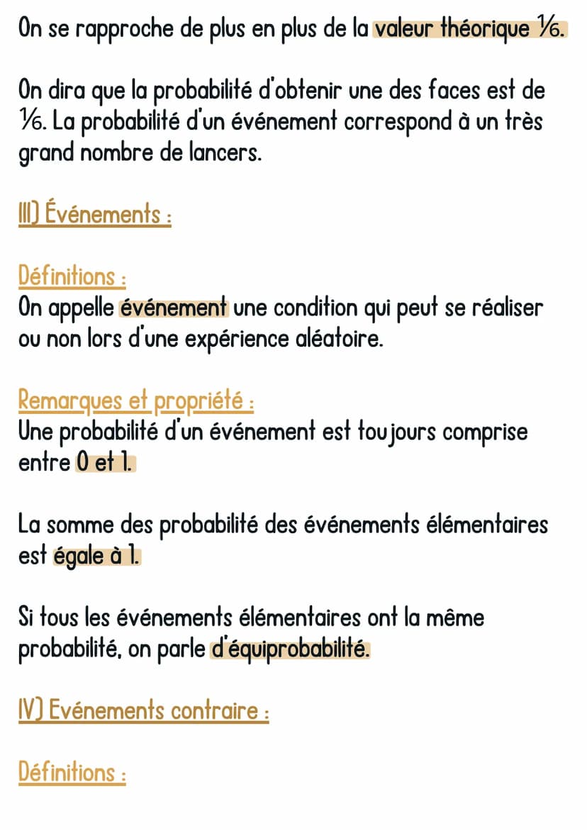 On se rapproche de plus en plus de la valeur théorique 16.
On dira que la probabilité d'obtenir une des faces est de
16. La probabilité d'un