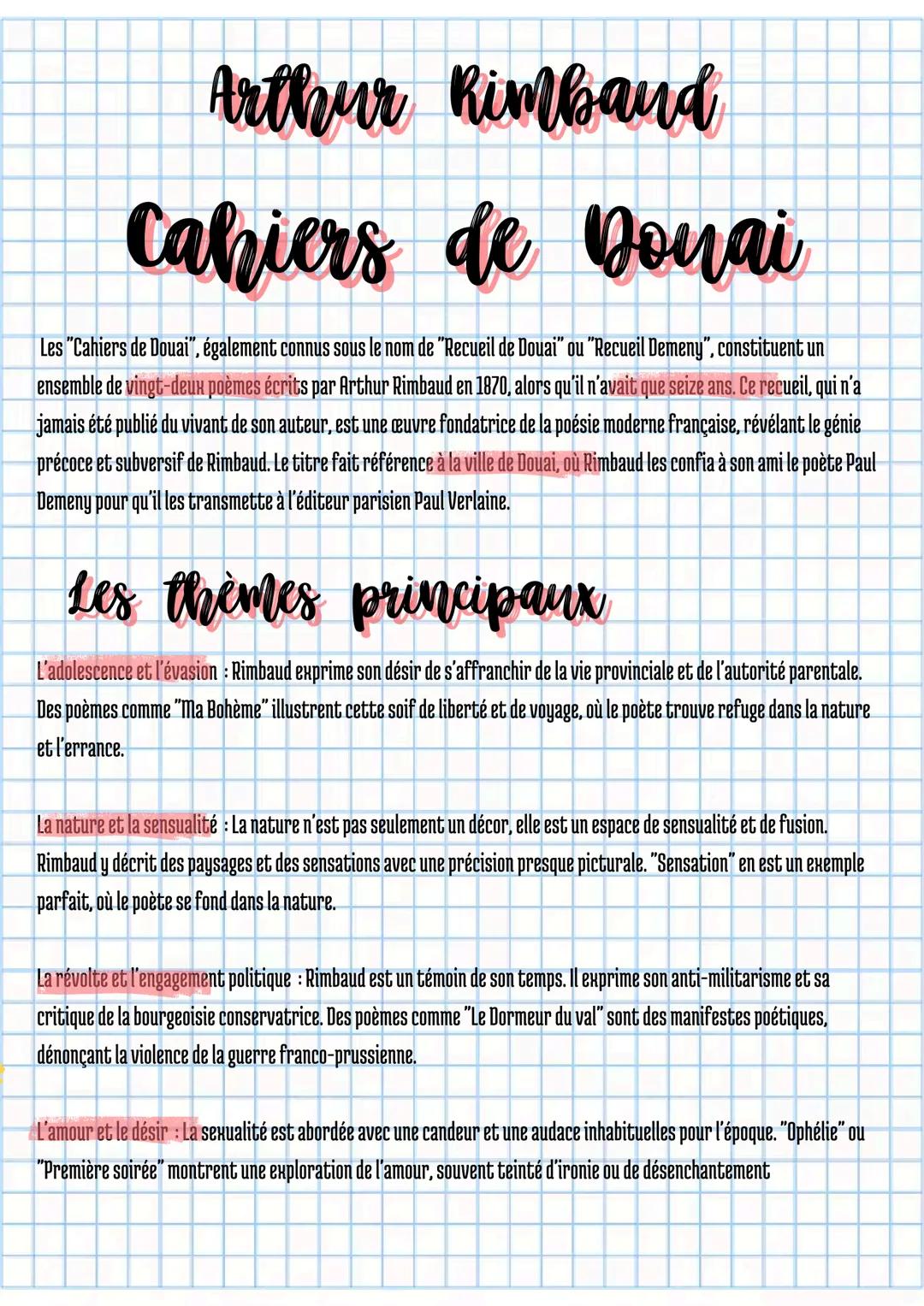 # Arthur Rimbaud

# Cahiers de Douai

Les "Cahiers de Douai", également connus sous le nom de "Recueil de Douai" ou "Recueil Demeny", consti