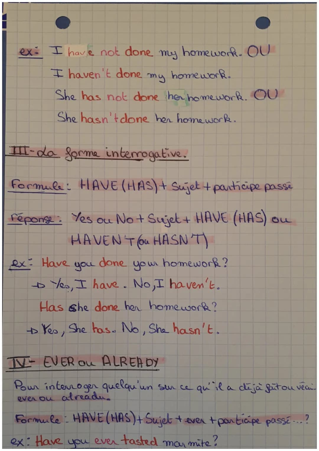 -ANGLAIS-
PRESENT PERFECT
On utilise le present perfect pour parler d'une
action antérieure qui a un impact sur le présent.
I- Construire le