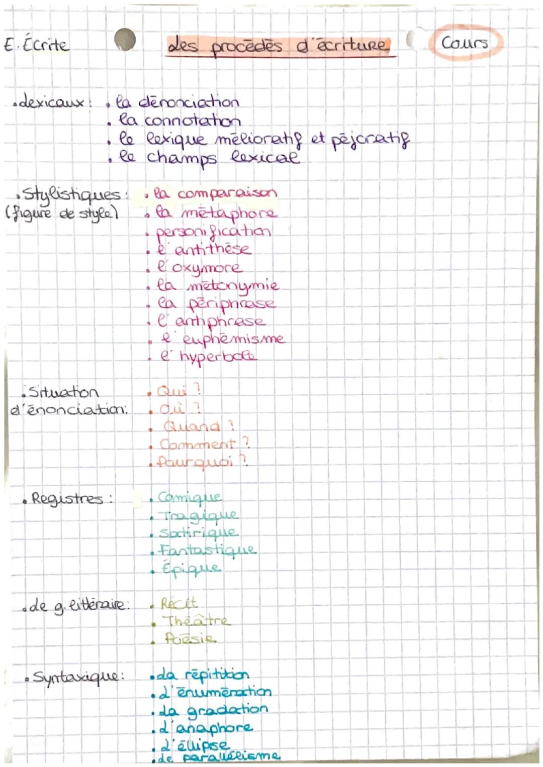 E. Écrite
•dexicaux: la denonciation.
la connotation
•
• le lexique mélioratif et pejoratif
le champs lexical
9
• Stylistiques:
(figure de s