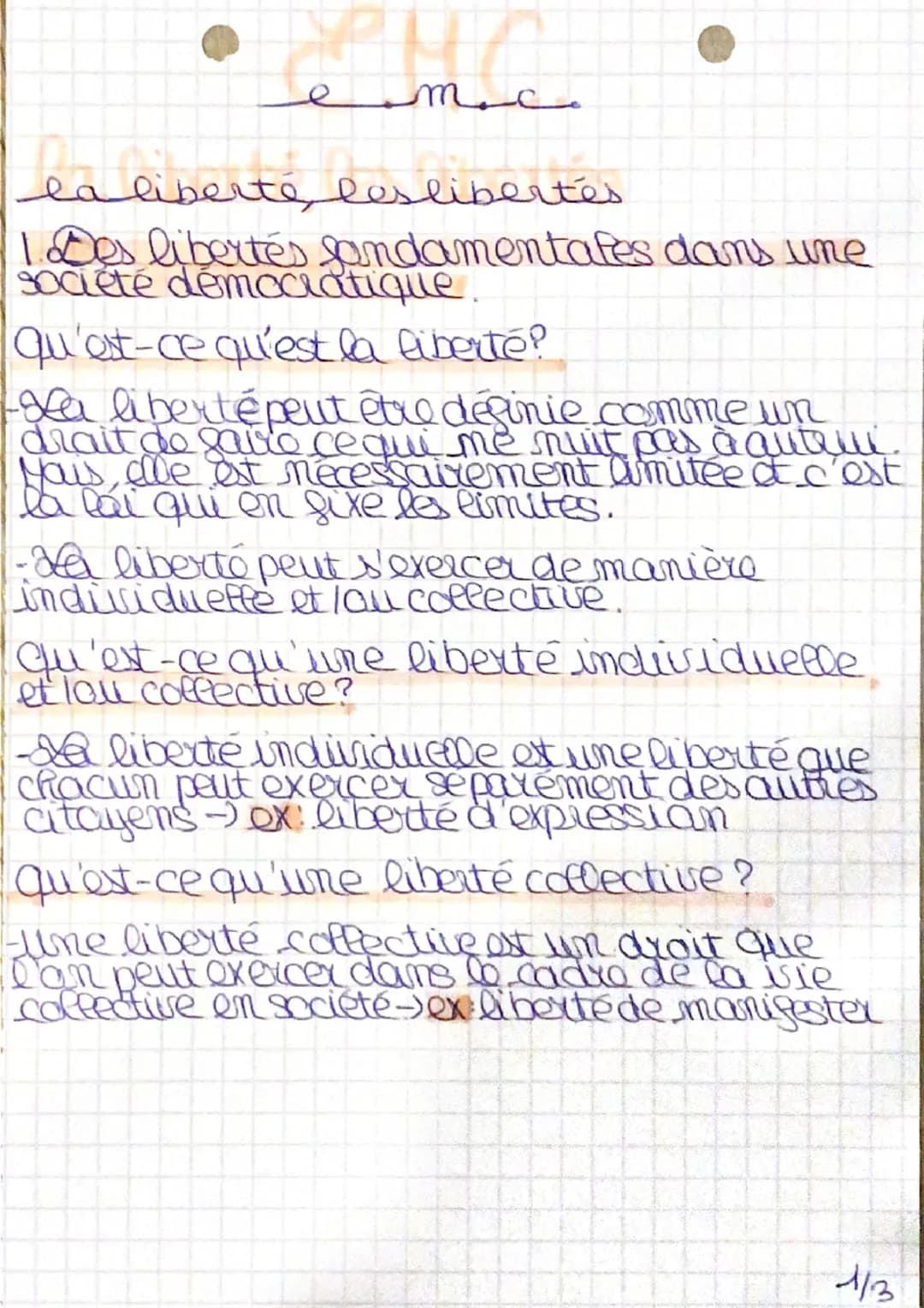 т.с.
la liberté les libertés
1. Des libertés fondamentales dans une
e
qu'est-ce qu'est la liberté?
La liberté peut être définie comme un
dra