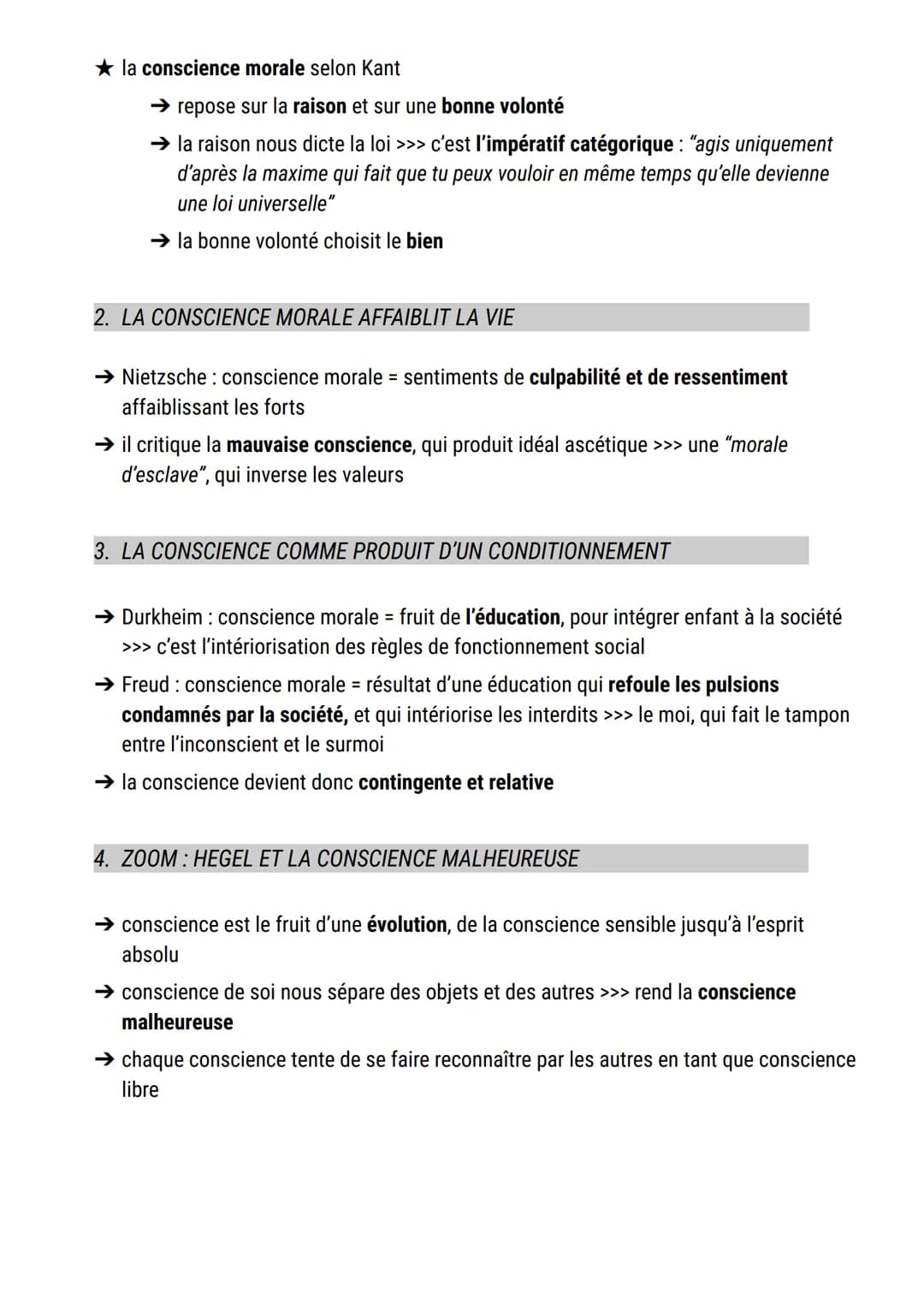La conscience
définition conscience:
1. retour réflexif sur soi, sur ses idées et ses sentiments, (du latin cum-scire), qui
fonde l'unité ps