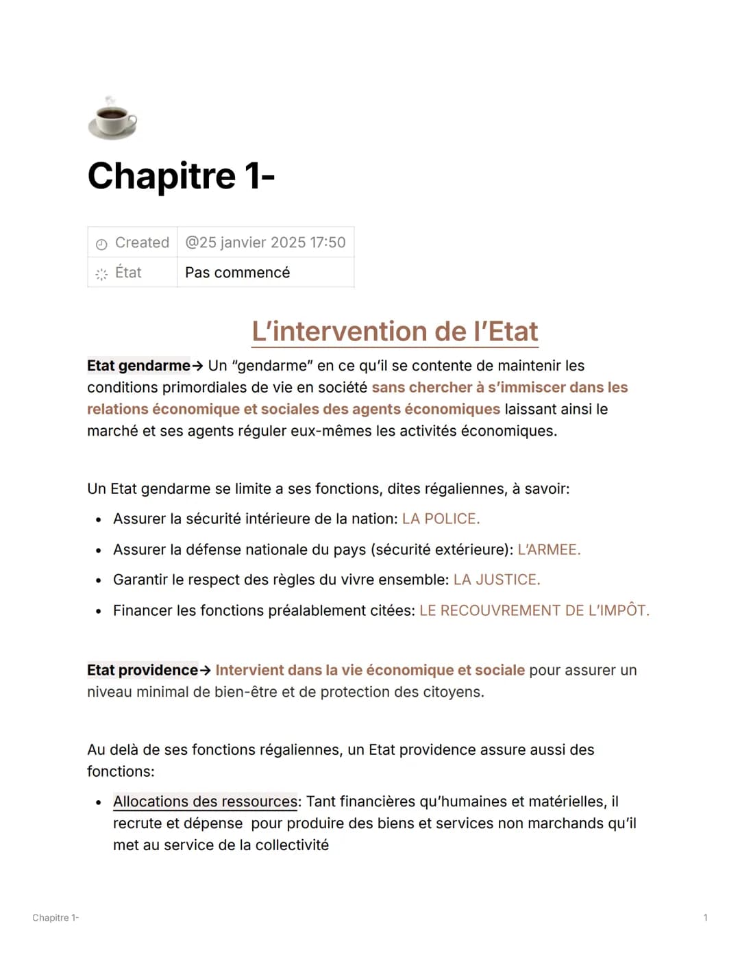 Chapitre 1-
Chapitre 1-
Created @25 janvier 2025 17:50
*État
Pas commencé
L'intervention de l'Etat
Etat gendarme→ Un "gendarme" en ce qu'il 