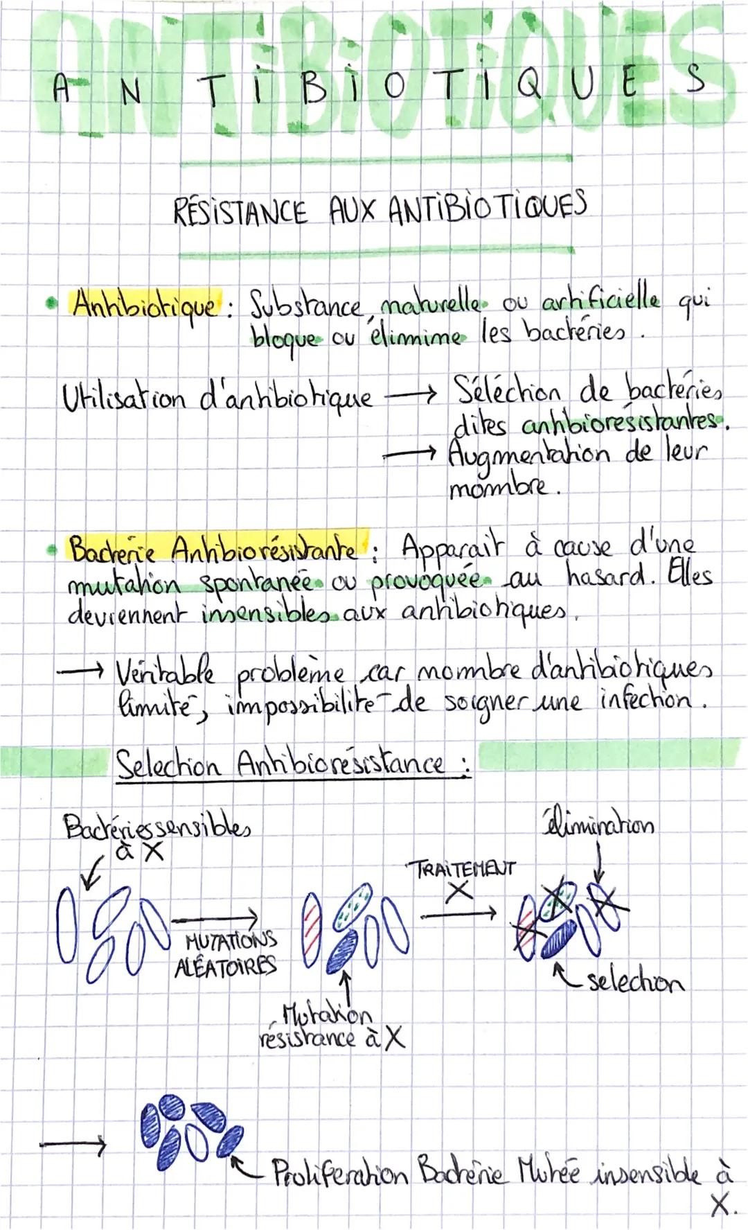 # ANTIBIOTIQ UE S

## RÉSISTANCE AUX ANTIBIOTIQUES

*   Anhbiotique: Substance, maturelle ou artificielle qui
    bloque ou élimime les bact