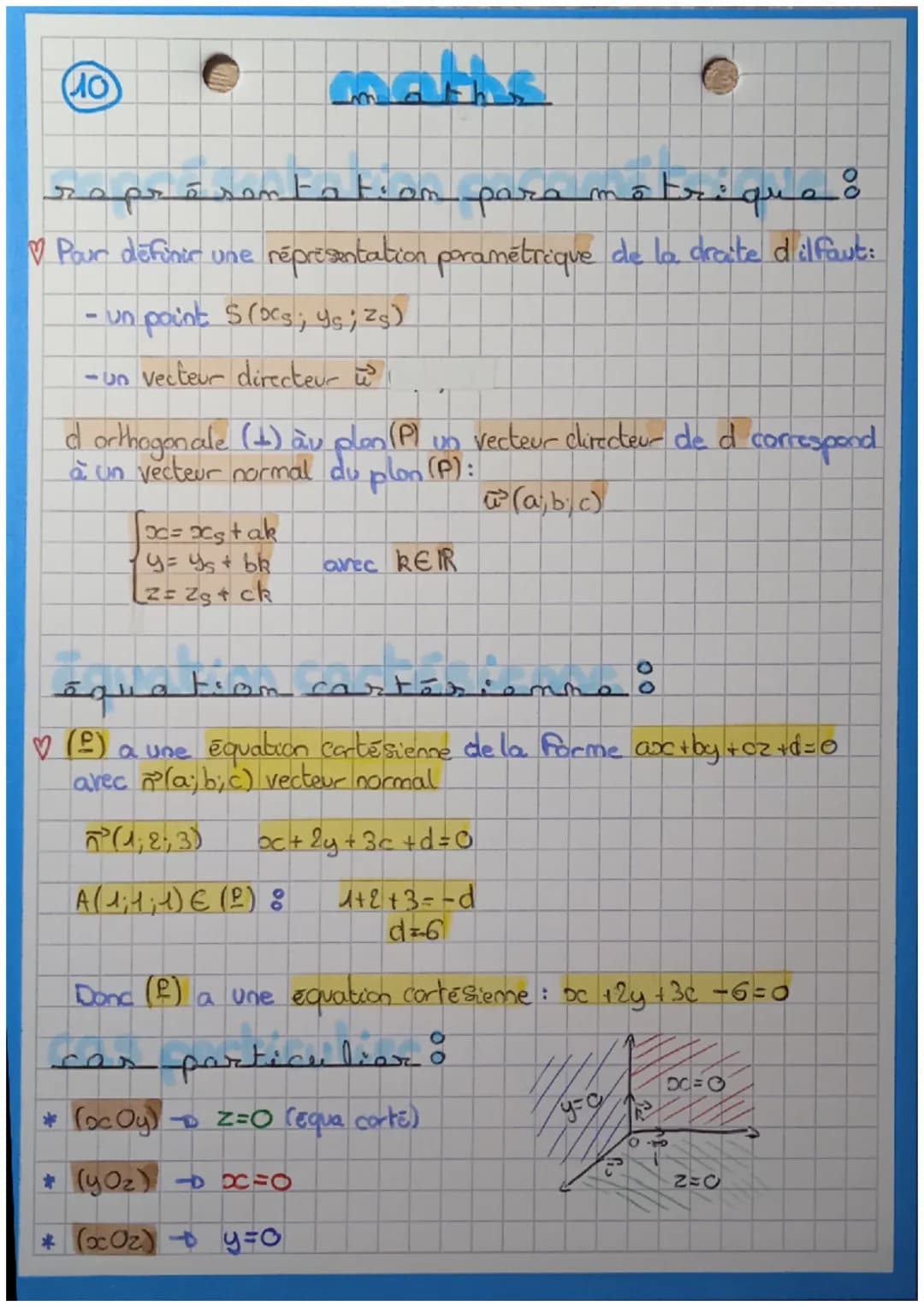 (10)
maths
roprésentation para matrique
♥ Pour definic une répresentation paramétrique de la droite d'il faut:
- un point 5 (ocs; ys; Zs)
-u