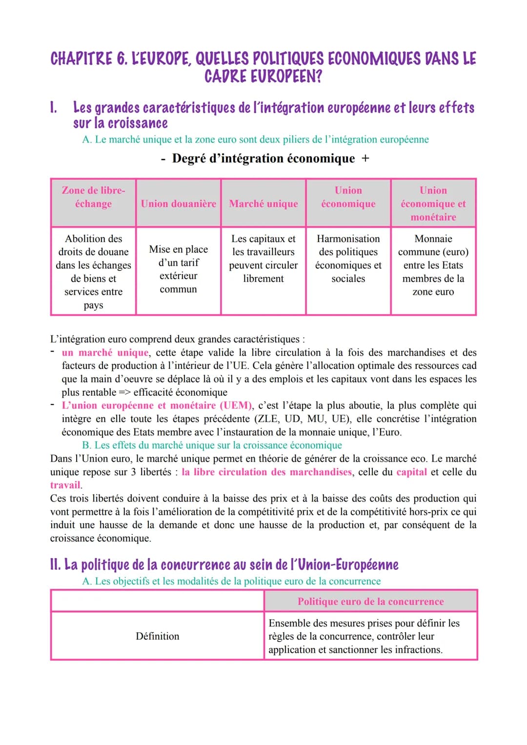 CHAPITRE 6. L'EUROPE, QUELLES POLITIQUES ECONOMIQUES DANS LE
CADRE EUROPEEN?
I. Les grandes caractéristiques de l'intégration européenne et 