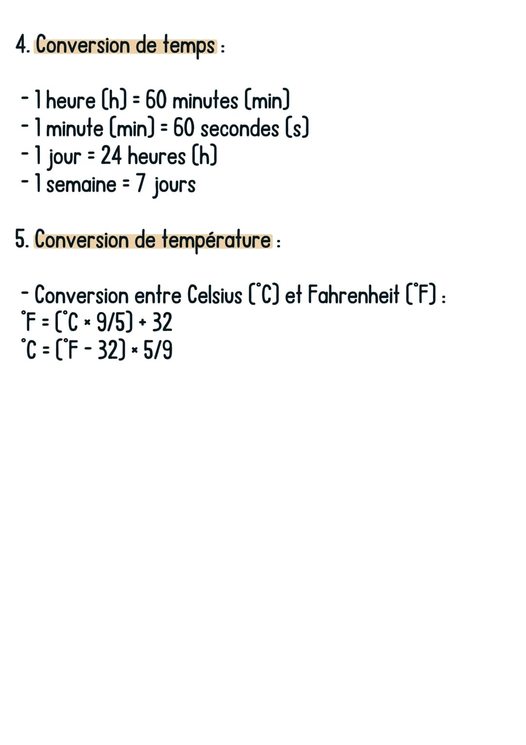 Maths
Les conversions d'unités de mesure
1. Conversion de longueur :
- 1 kilomètre [km] = 1000 mètres [m]
- 1 mètre (m) = 100 centimètres [c