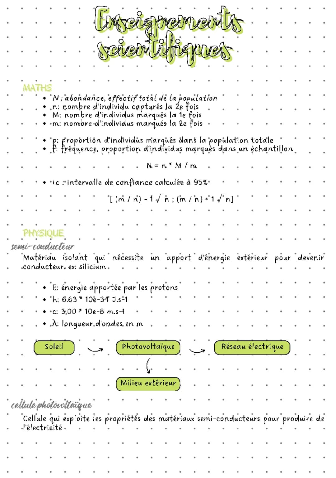 Enseignements Scientifiques: abondance, semi-conducteurs, cellules photovoltaïques, biodiversités et mutations 