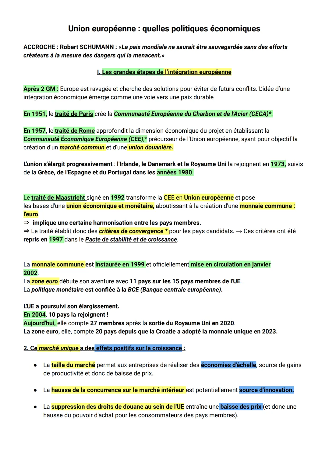 Union européenne: quelles politiques économiques
ACCROCHE: Robert SCHUMANN: «La paix mondiale ne saurait être sauvegardée sans des efforts
c