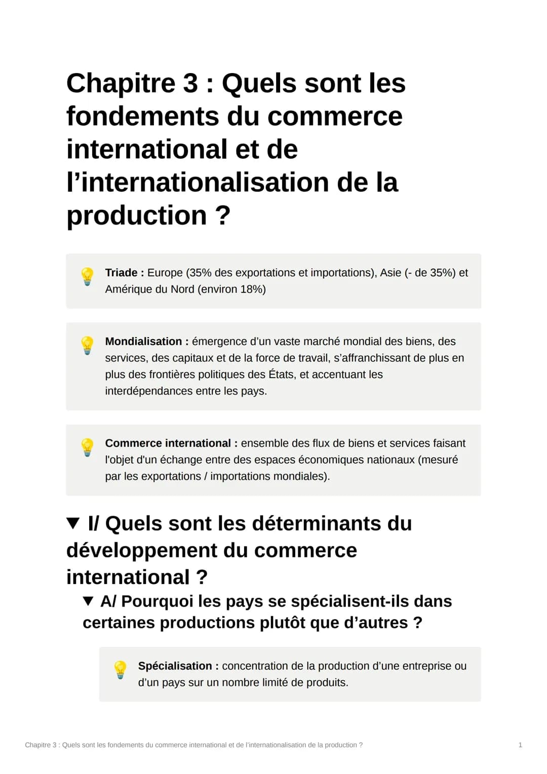 Quels sont les fondements du commerce international et de l'internationalisation de la production ?