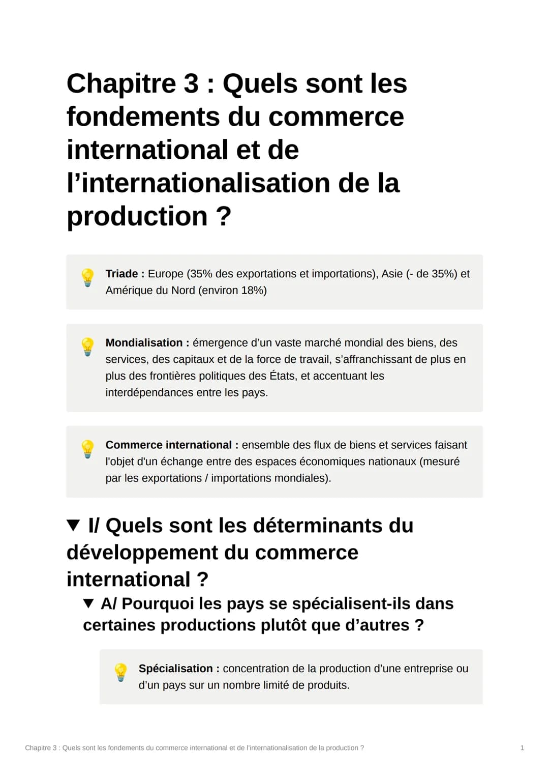 Chapitre 3 : Quels sont les
du commerce
fondements
international et de
l'internationalisation de la
production ?
Triade: Europe (35% des exp