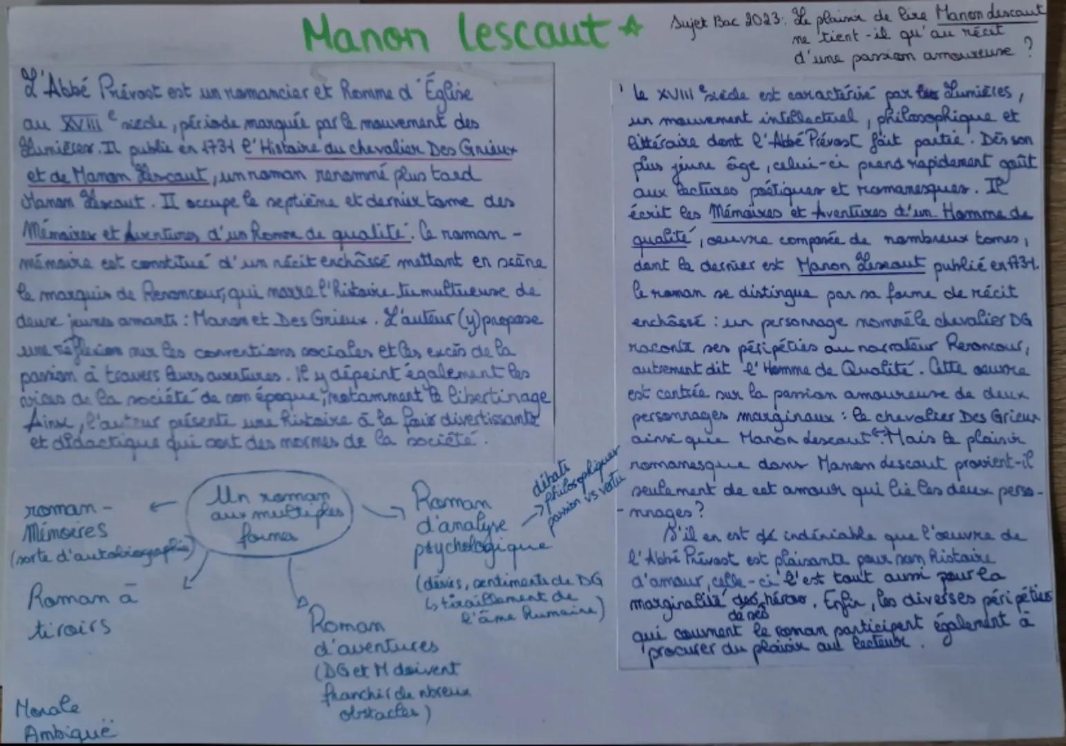 ## Manon Lescaut 

Sujet Bac 2023: Le plaisir de lire Manon Lescaut ne tient-il qu'au récit d'une passion amoureuse ?

L'Abbé Prévost est un