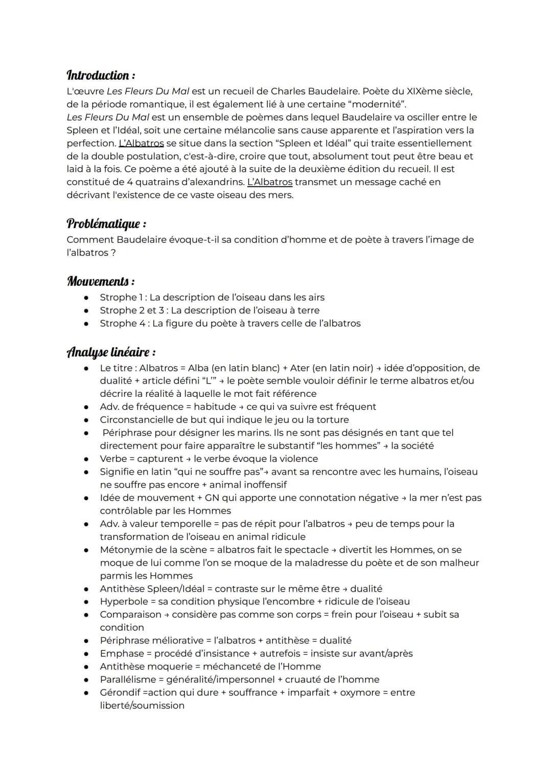 OBJET D'ÉTUDE : La poésie, du XIX° au XXI° siècle - Parcours associé :
Alchimie poétique : la boue et l'or
Étude linéaire 1: « L'albatros »,