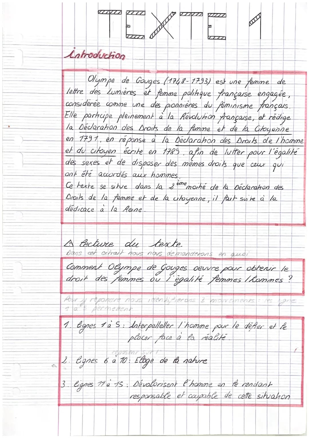 Analyse linéaire «Homme es-tu capable… » Olympe de Gouges, 1791