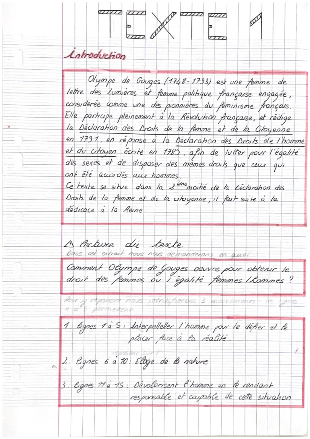 TEXTE 1
introduction
Olympe de Gouges (1748-1793) est une femme de
lettre des Lumières et femme politique française engagée.
considérée comm