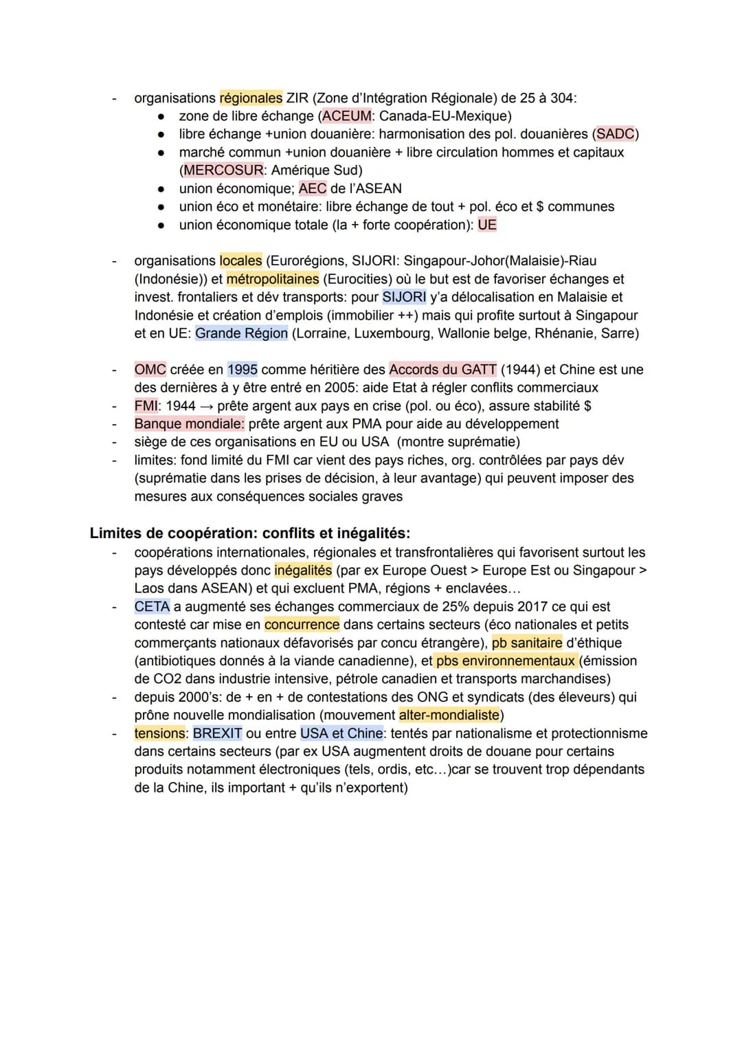 COOPÉRATIONS, TENSIONS ET RÉGULATIONS AUX ÉCHELLES
MONDIALES, RÉGIONALES ET LOCALES.
CETA: Comprehensive Economic and Trade Agreement signé 