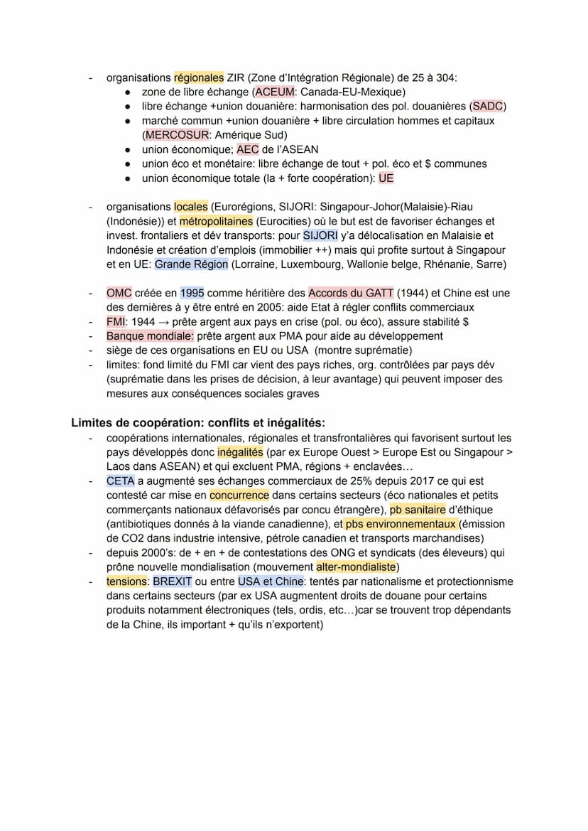 COOPÉRATIONS, TENSIONS ET RÉGULATIONS AUX ÉCHELLES
MONDIALES, RÉGIONALES ET LOCALES.
CETA: Comprehensive Economic and Trade Agreement signé 
