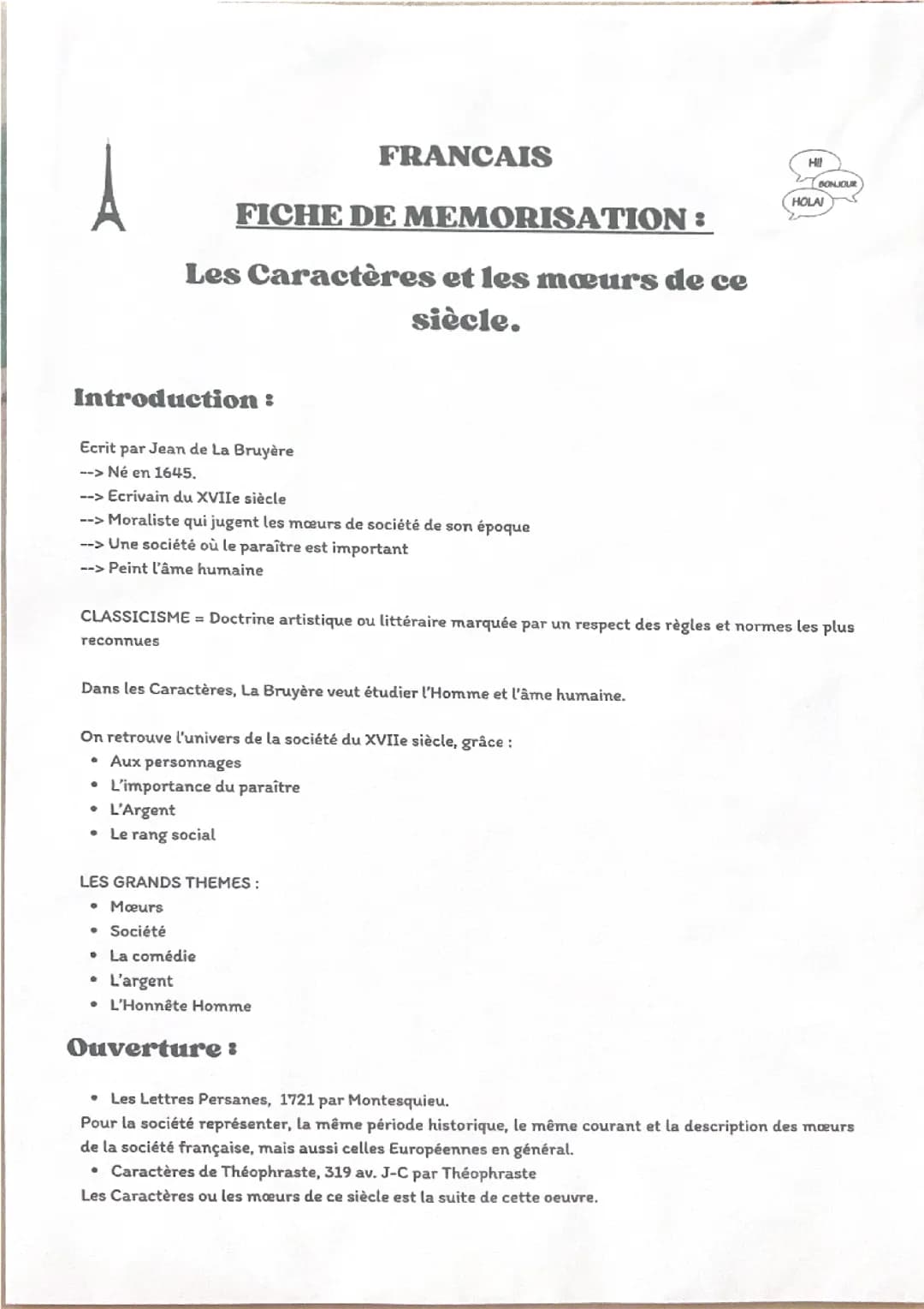 Les Caractères ou les mœurs de ce siècle de La Bruyère 