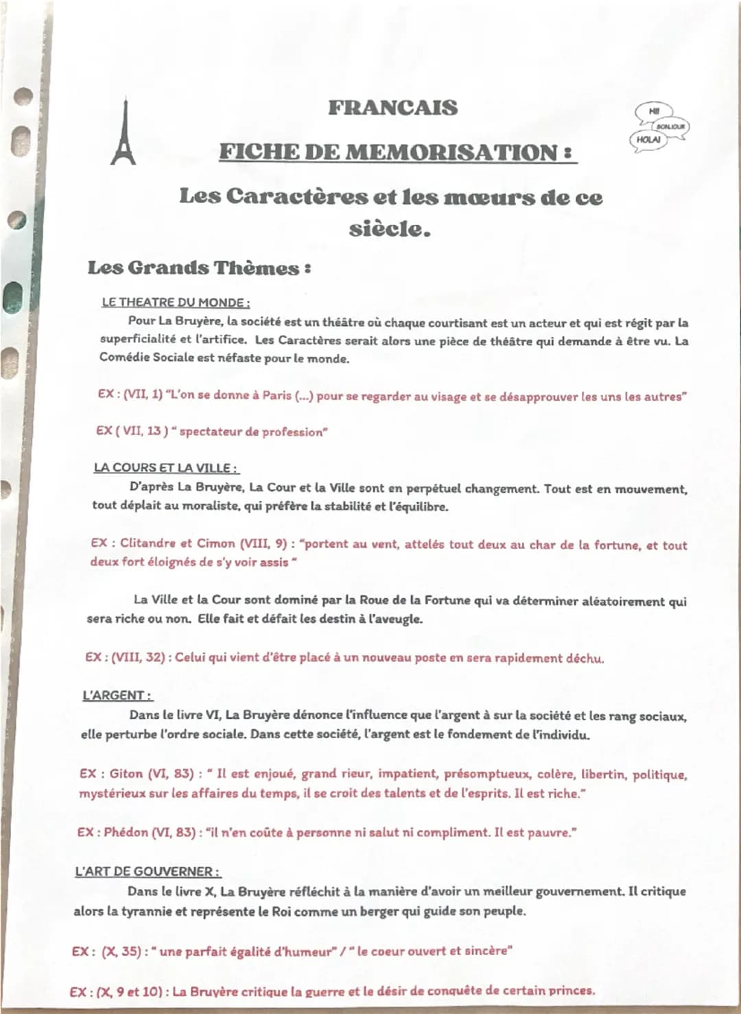 FRANCAIS
FICHE DE MEMORISATION:
Les Caractères et les mœurs de ce
siècle.
Introduction :
Ecrit par Jean de La Bruyère
H
BONJOUR
HOLA!
--> Né