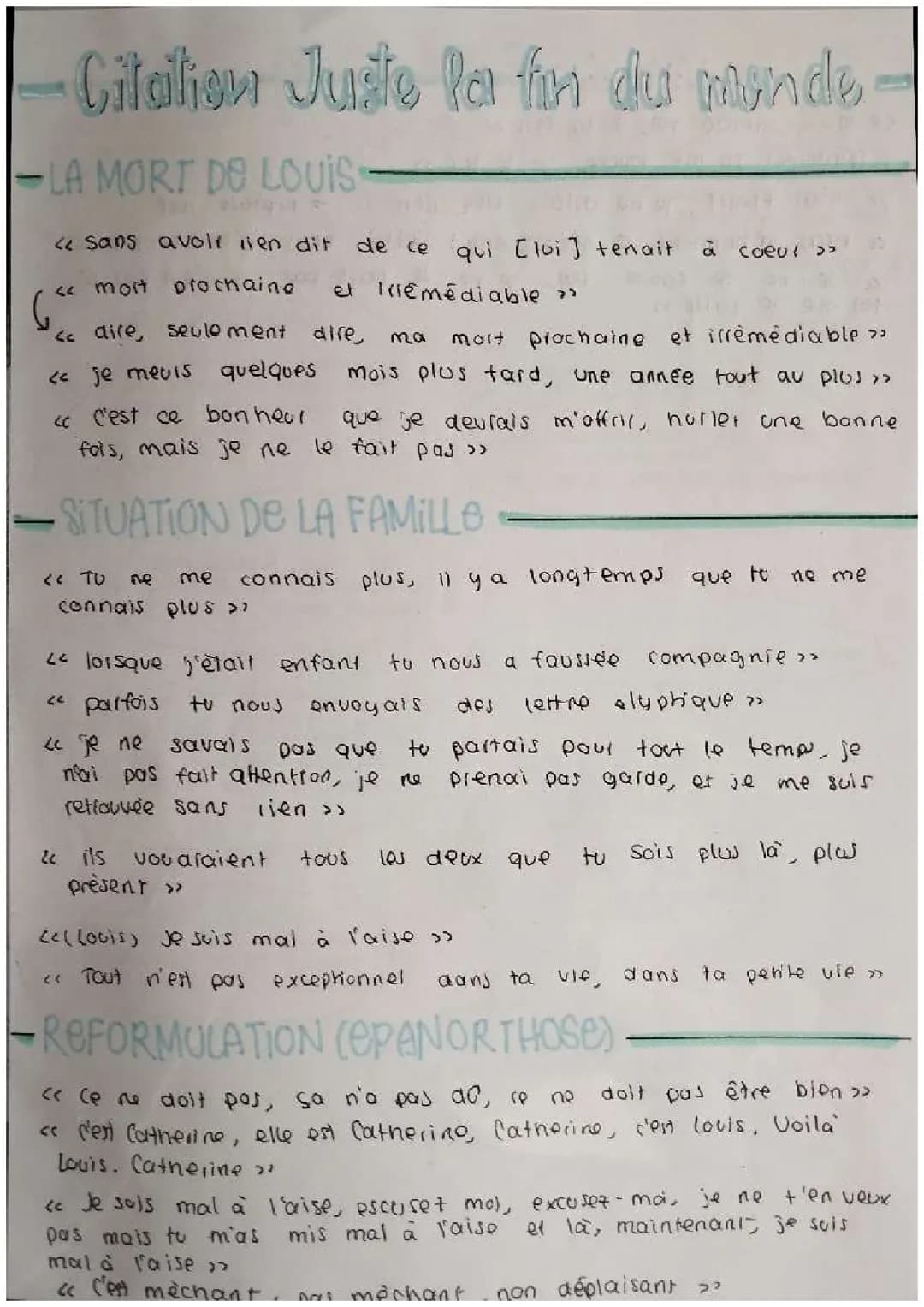 Citations Juste la fin du monde pour le bac et la dissertation