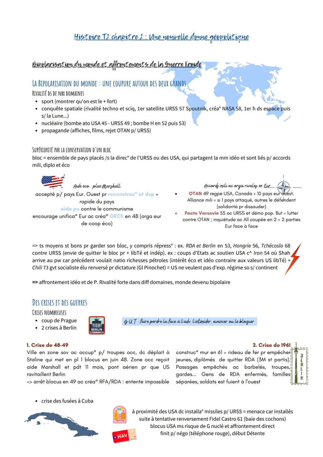 Histoire T2 chapitre 2 : Une nouvelle donne géopolitique
Pipolarisation du monde et affrontements de la Guerre Froide
LA BIPOLARISATION DU M