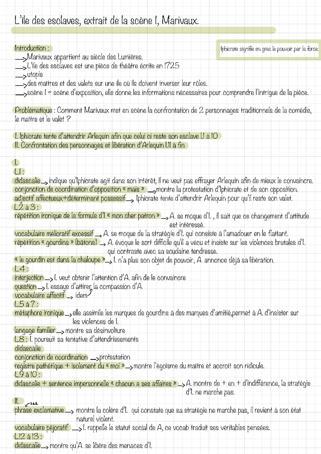 Analyse linéaire L'île des esclaves scène 1 - Texte et PDF