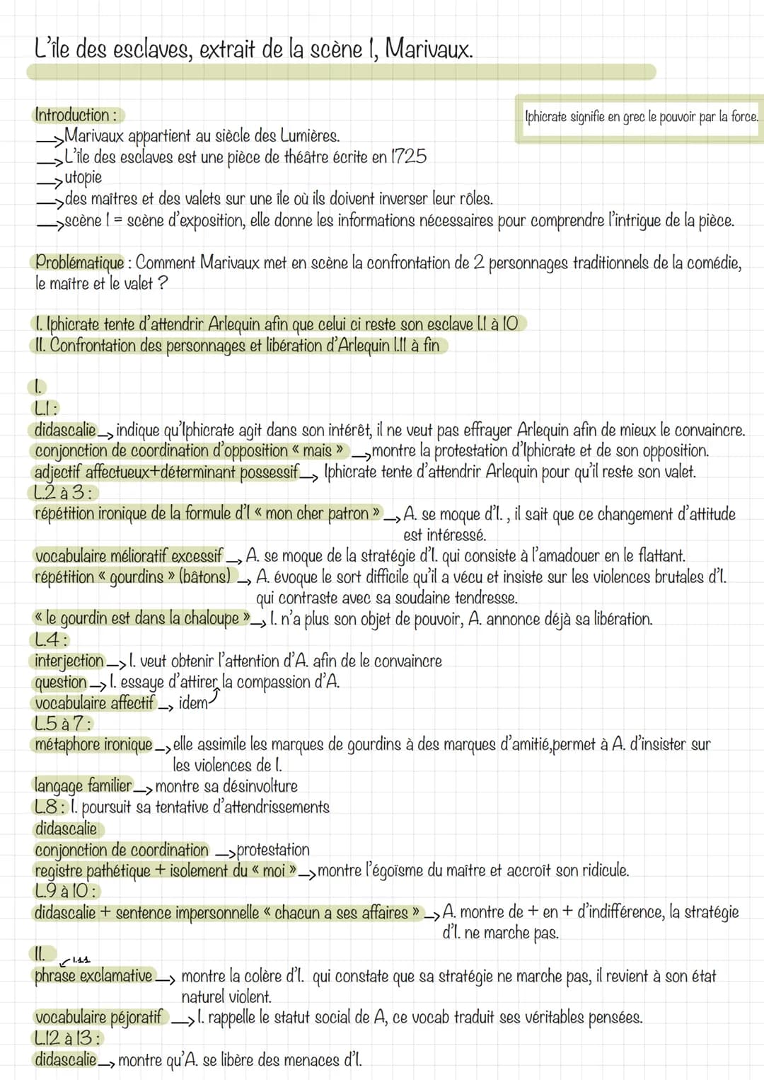 L'ile des esclaves, extrait de la scène 1, Marivaux.
Introduction:
Marivaux appartient au siècle des Lumières.
L'ile des esclaves est une pi