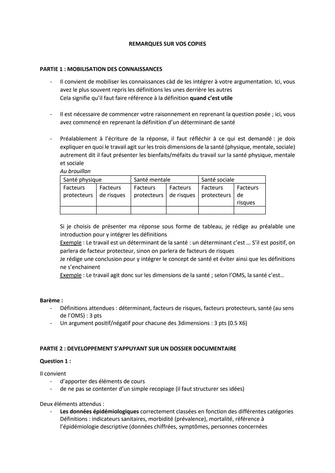 PARTIE 1: MOBILISATION DES CONNAISSANCES
Expliquer pourquoi il est possible d'affirmer que l'emploi est un déterminant majeur de l'état de
s