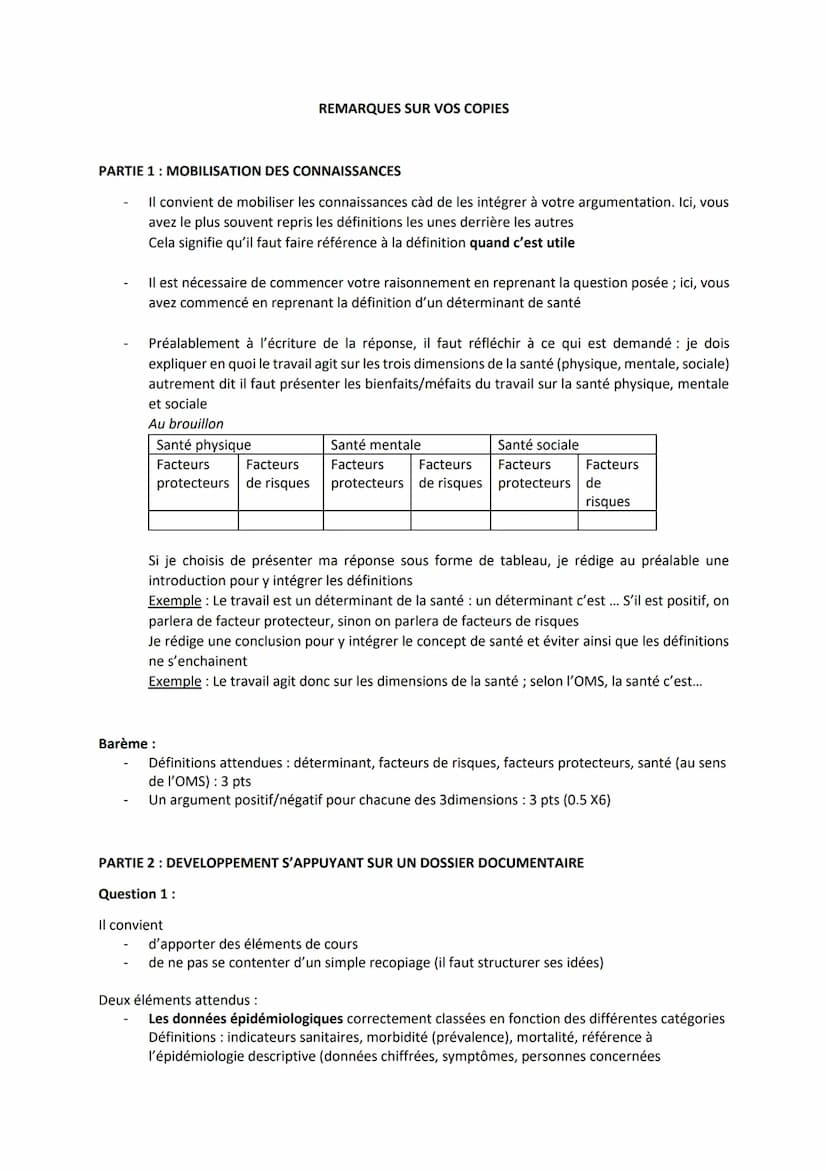 PARTIE 1: MOBILISATION DES CONNAISSANCES
Expliquer pourquoi il est possible d'affirmer que l'emploi est un déterminant majeur de l'état de
s