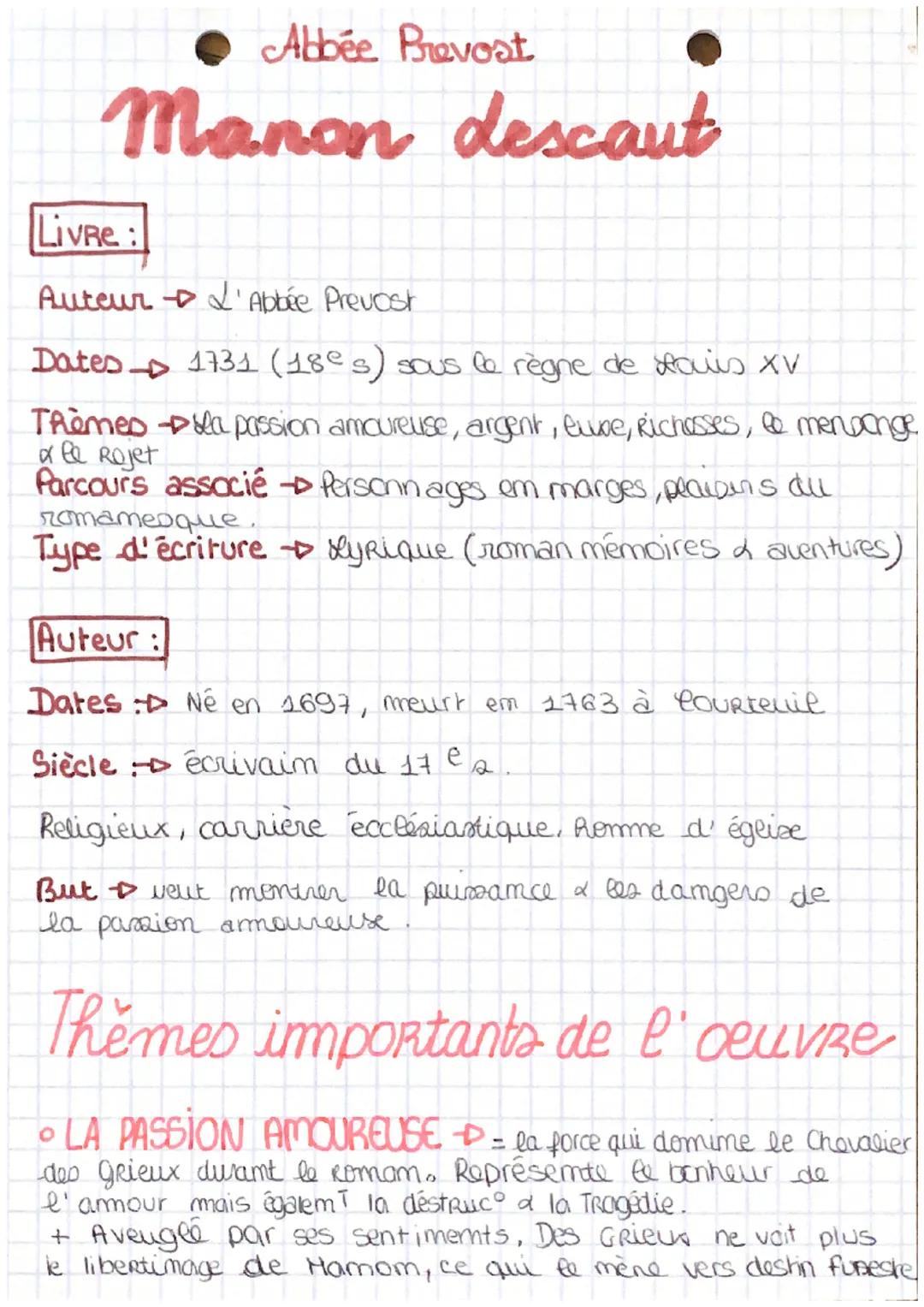 - • Abbée Prevost

# Manon descaut

Livre:

Auteur d'Abbée Prevost

Dates 1731 (18°s) sous le règne de Houis XV

Thèmes la passion amoureuse