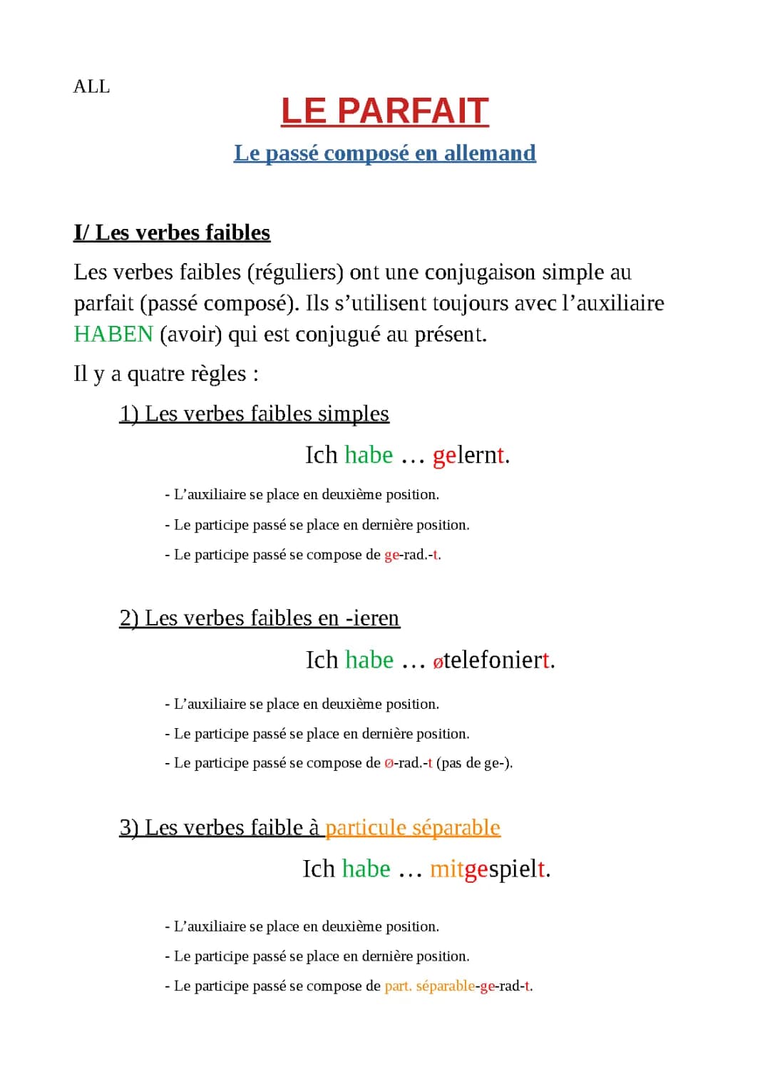 Liste des verbes faibles et forts en allemand - Amuse-toi avec le parfait !