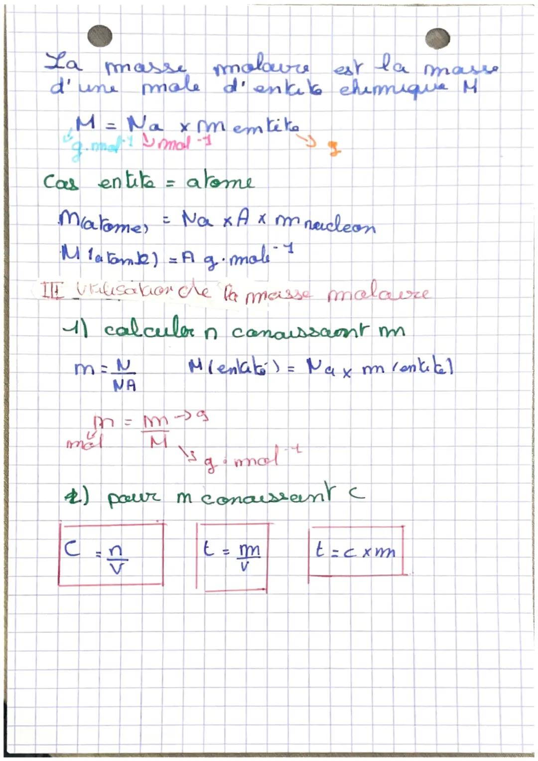 phys
дл
Chap 4: La Male
I: Rappel
La
quankite d'entite contenus dons
un achatillon est egale a=
m = N-³ nb d'enbike's
mail Na
-23
constante 