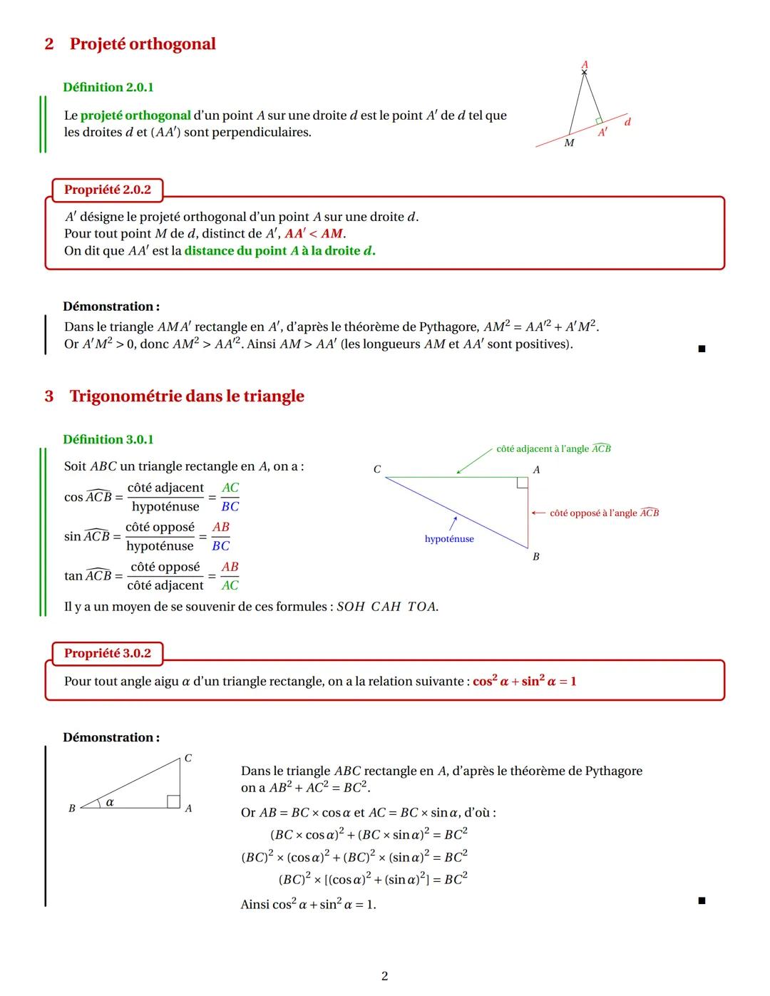 1 Configuration du plan
1.1 Configurations usuelles.
A
B
Triangle rectangle
(d)
M
Parallelogramme
1.2 Théorèmes de Pythagore et de Thalès.
N