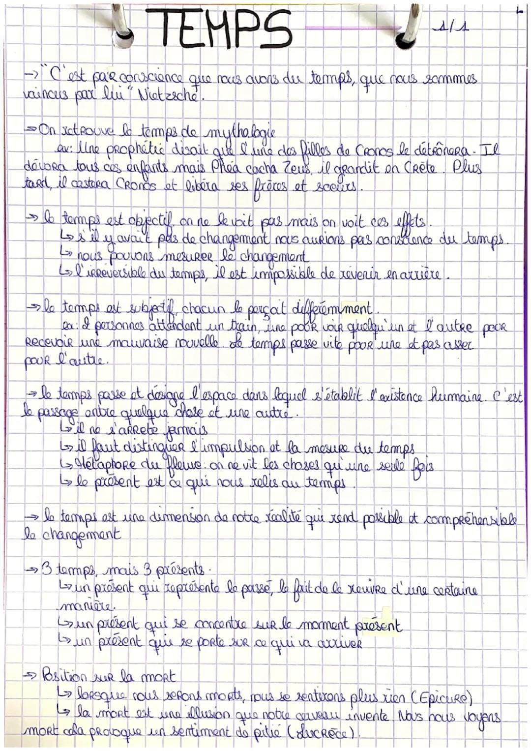 TEMPS
C'est
par conscience que nous avons du temps, nous sommes
que
vaincus par lui Nietzsche.
- On xetrouve le temps de mythologie
ex: Une 