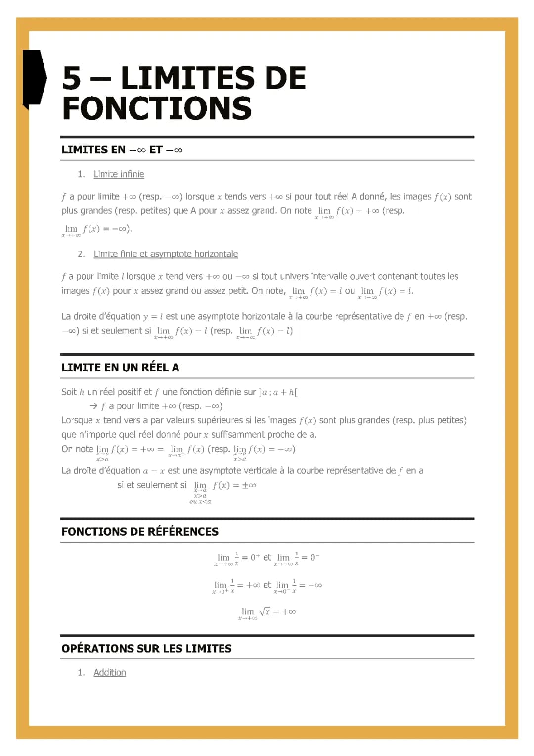 Maths spé - limites de fonctions 