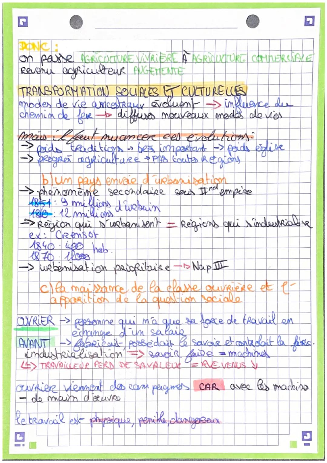 # LES TRANSFORMATIONS ECONOMIQUES
all industrialisation

1769 unvention machine vapeur James Watt

force mecanique REMPLACE> force humime la
