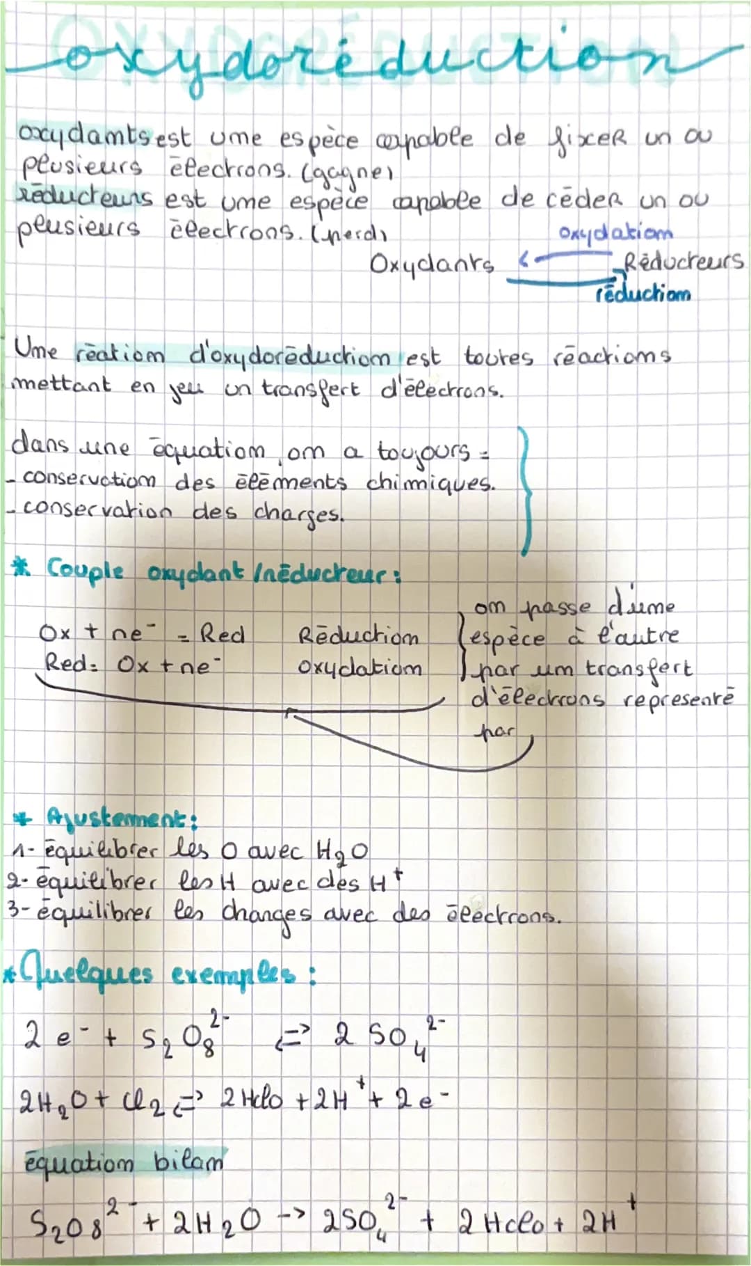 oxydoréduction
oxy camts est ume espèce apoble de fixer un ou
plusieurs elections. (gagne)
reducteurs est une espèce capable de céder un ou
