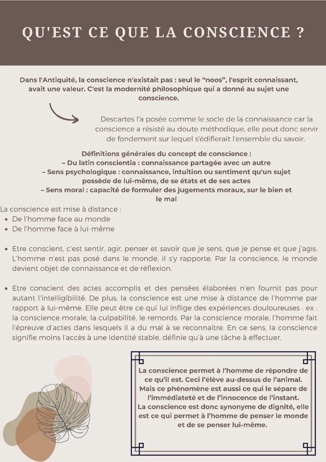 La conscience en philo pour Terminale : définition et types