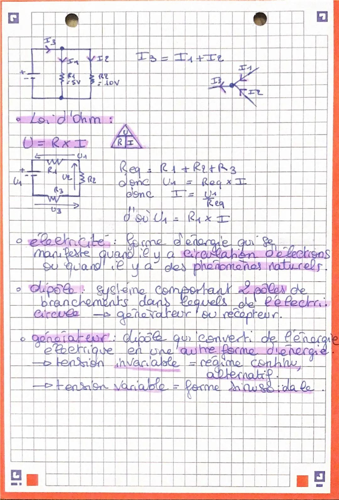 L'électricité : Lois de
Kirchhoff
• Resistance equivalente:
- en serie:
Σ Req = R1+ R2 + R3..
-> en parallele
Req
R₁
R2
+
लै
R2
R3
FIRE FIRS