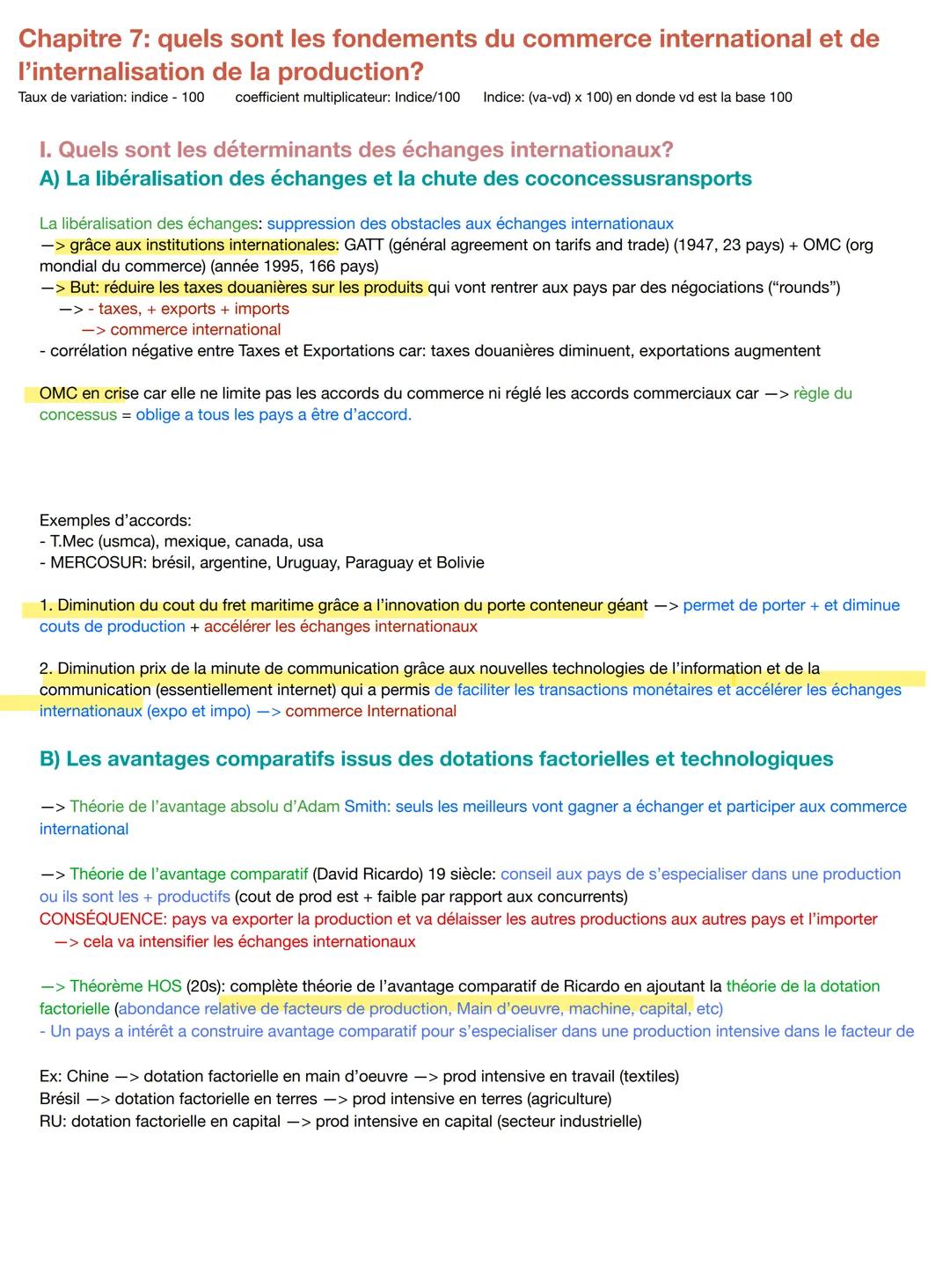 Chapitre 7: quels sont les fondements du commerce international et de
l'internalisation de la production?
Taux de variation: indice -100 coe